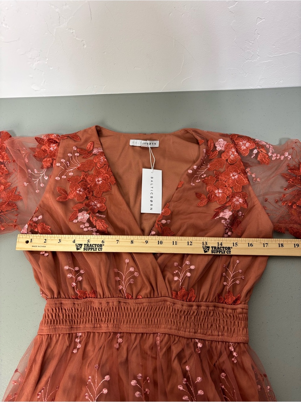 BalticBorn Lotte Embroidered Midi Dress NWT Rust Women's Medium Tiered Tulle - Picture 8 of 13